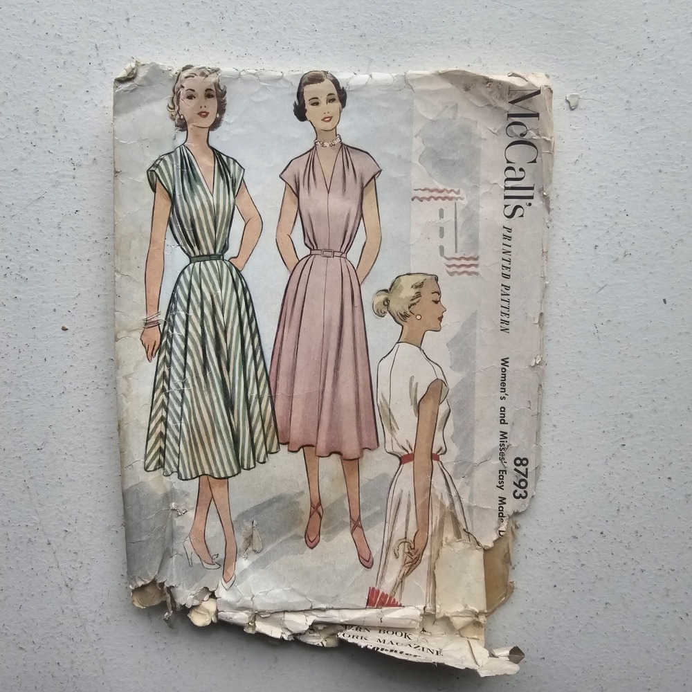 1950s Vintage B36" McCalls 8793 Easy V Neck A Line Midi Dress Sewing Pattern